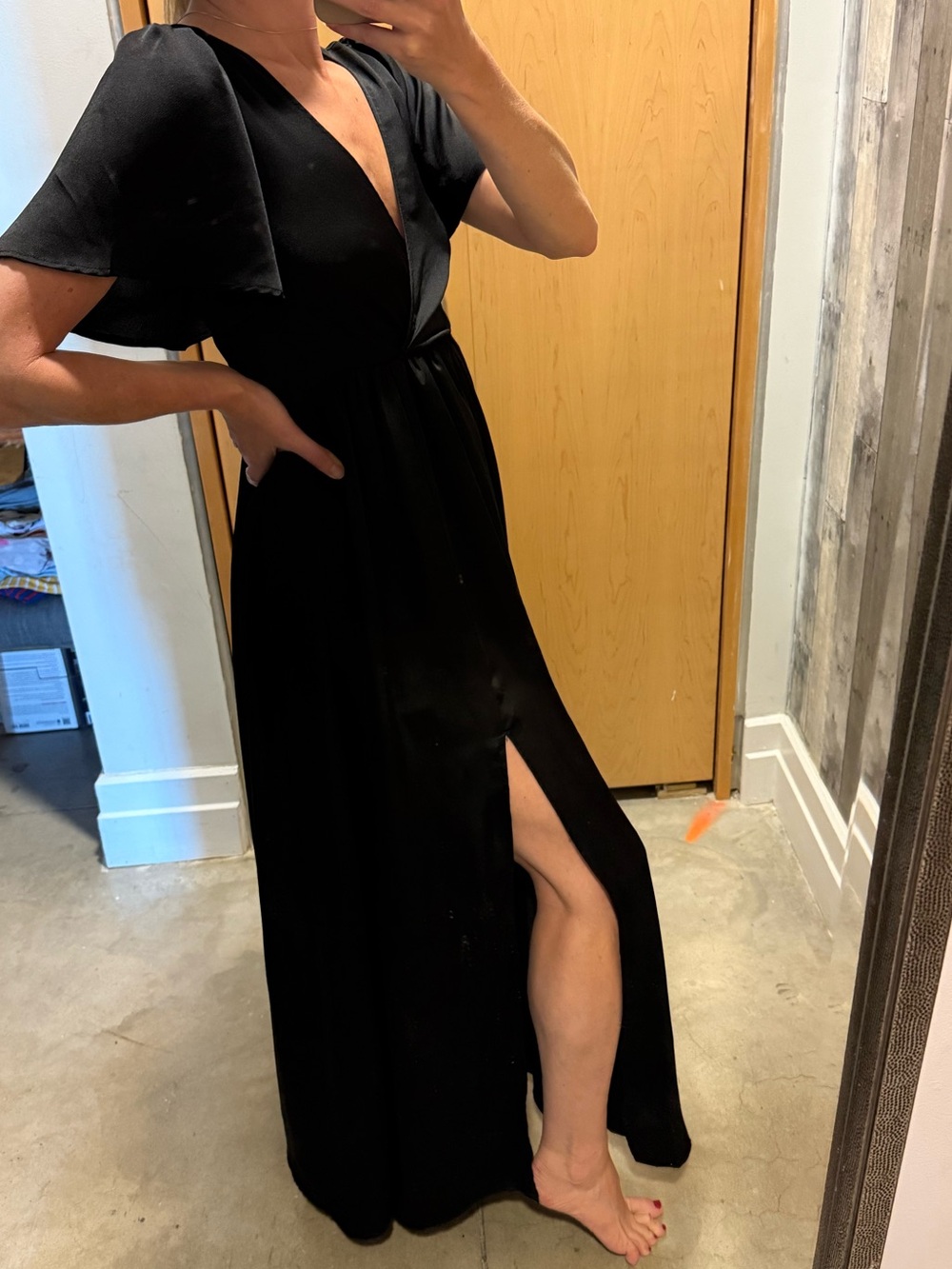 Baltic Born Black Satin Maxi Wrap Dress